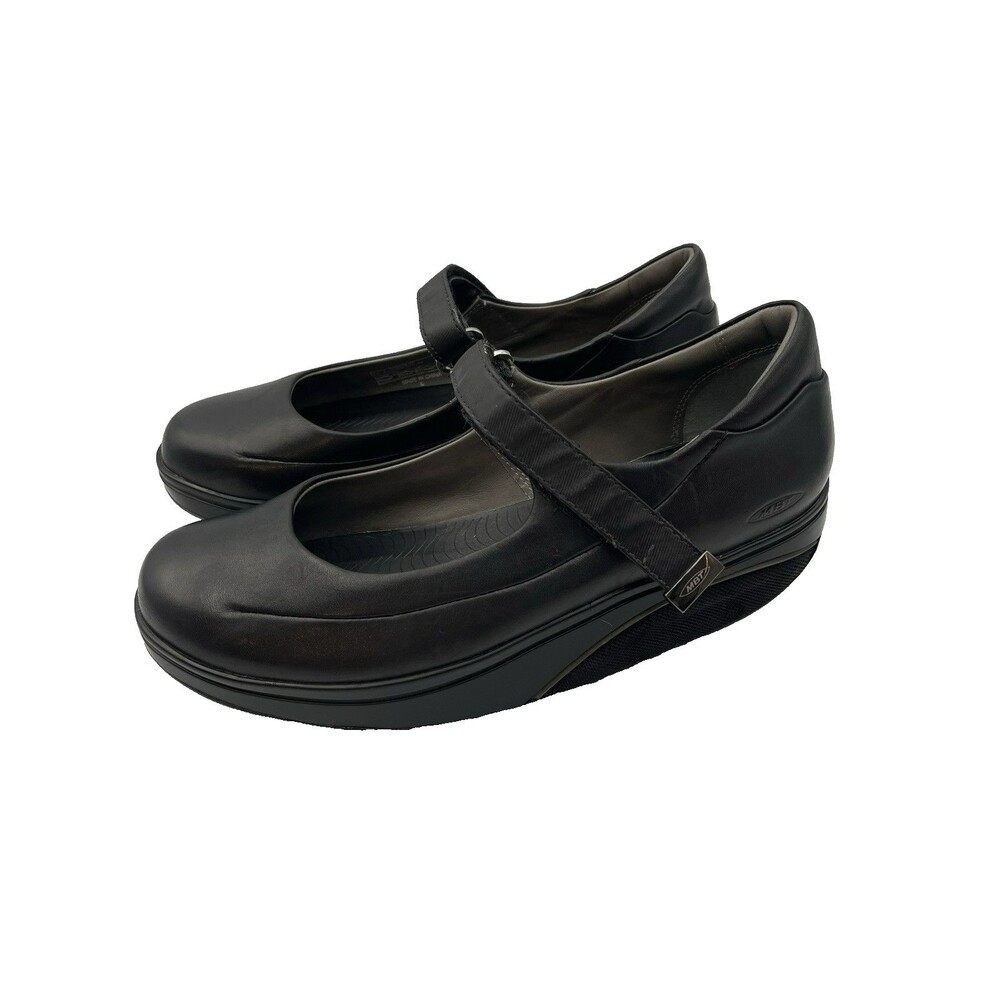 MBT Women's Sirina Toning Wedge Mary Jane Shoes 8 Black Leather Comfort